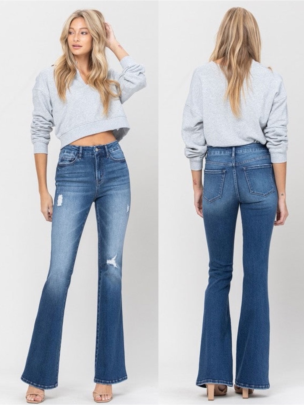VERVET by Flying Monkey Bella High Rise Distressed Flare Jeans Blue 27 V2152 4/5